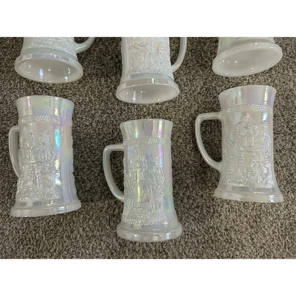 6-PC Vintage White Glazed Glass Pub Tavern Beer Stein Tankard Mug Iridescent - Picture 3 of 9